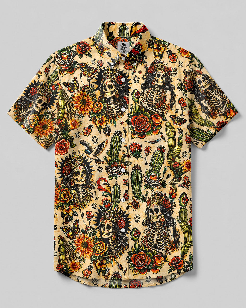 SKELETON SKULL QUEEN VINTAGE BUTTON-DOWN COLLAR SHIRT - TLHN3006263