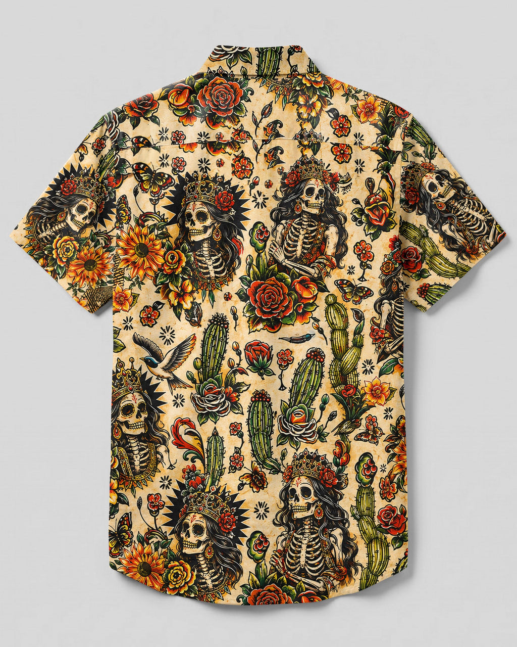 SKELETON SKULL QUEEN VINTAGE BUTTON-DOWN COLLAR SHIRT - TLHN3006263