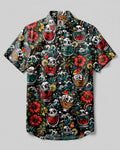 COCKTAIL SKULLS PATTERN BUTTON-DOWN COLLAR SHIRT - TLHN0107262