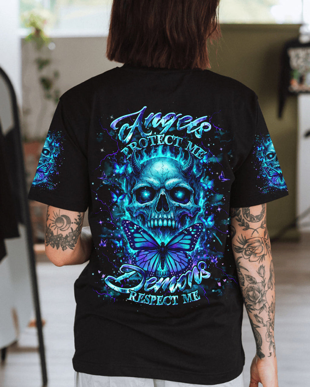 ANGELS PROTECT ME DEMONS RESPECT ME SKULL ALL OVER PRINT  - TLHG1103263