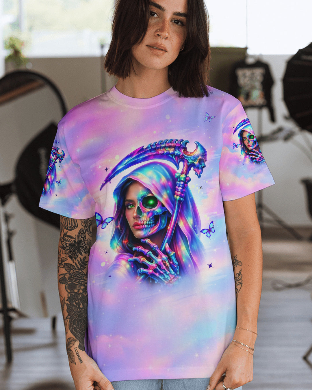 DON'T TRY TO FIGURE ME OUT SKULL LADY ALL OVER PRINT - TLHN0603262