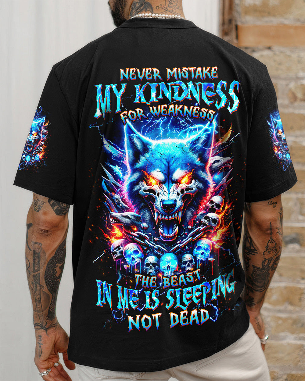 NEVER MISTAKE MY KINDNESS WOLF SKULL ALL OVER PRINT - TLTW1704263
