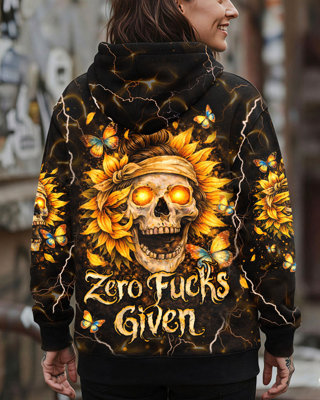 ZERO F GIVEN SUNFLOWER MESSY BUN SKULL ALL OVER PRINT  - TLHN1003262