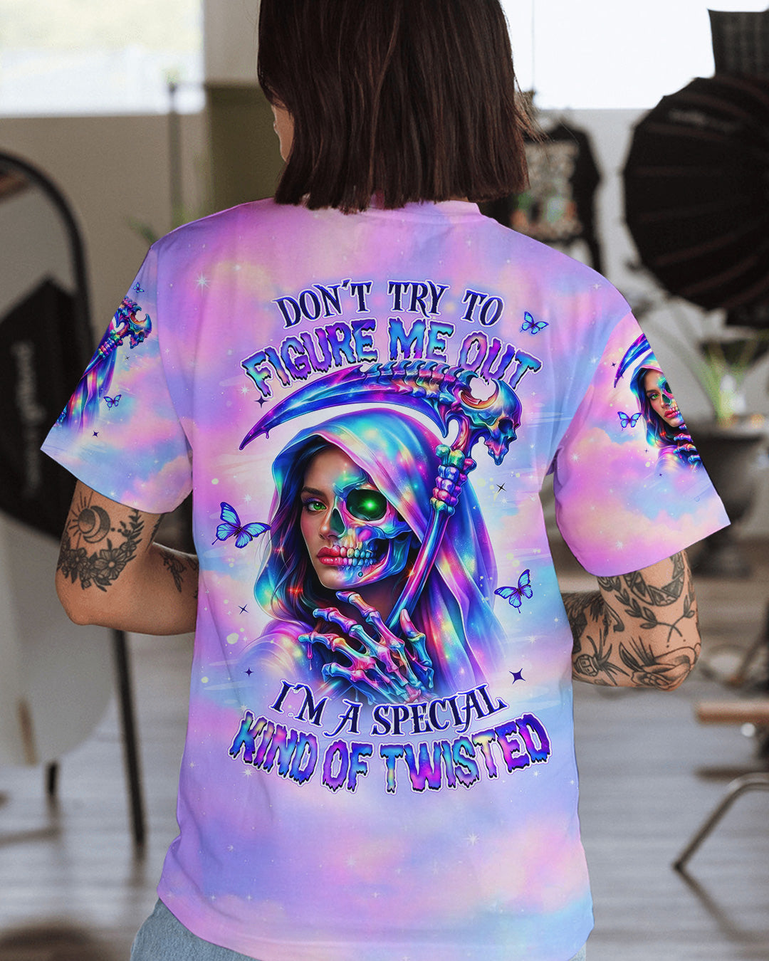 DON'T TRY TO FIGURE ME OUT SKULL LADY ALL OVER PRINT - TLHN0603262