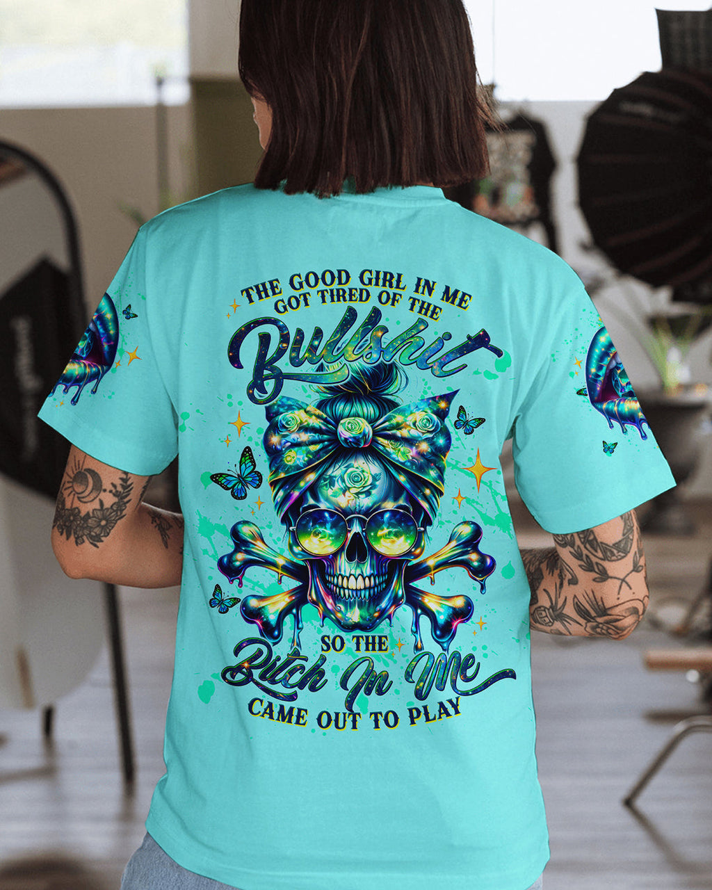 THE GOOD GIRL IN ME MESSY BUN SKULL  ALL OVER PRINT -  TLTW0303263