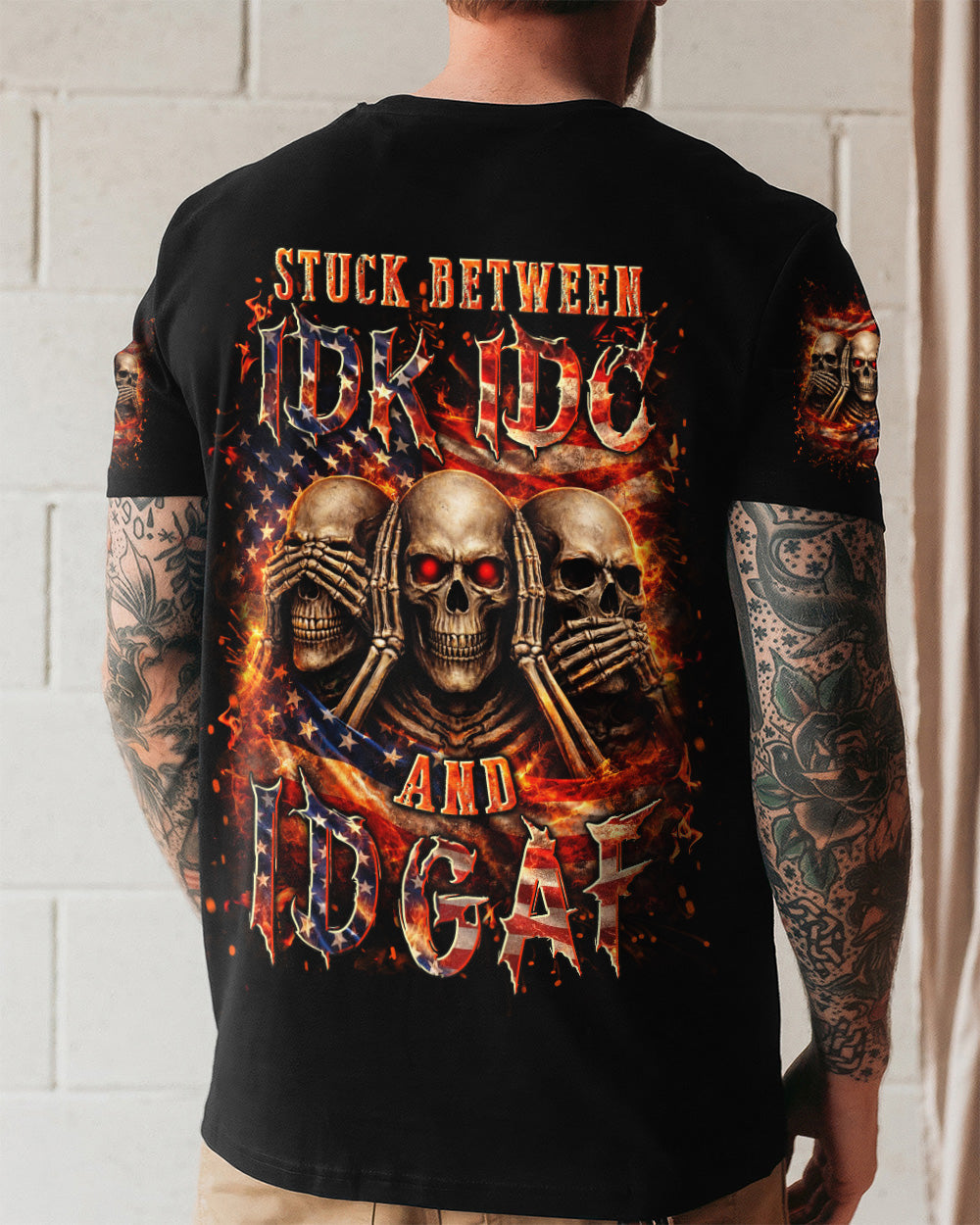 STUCK BETWEEN IDK IDC AND IDGAF SKULL ALL OVER PRINT - YHLN2302261