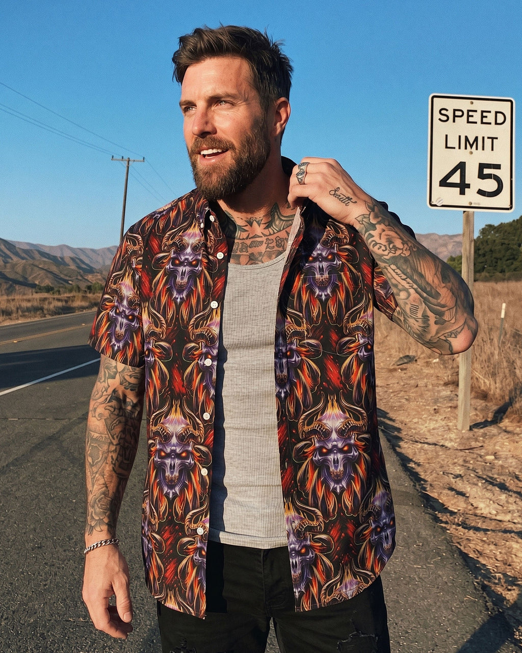 DARK GOTHIC SKULL DEMON COLLAR SHIRT  - TLTW0306264