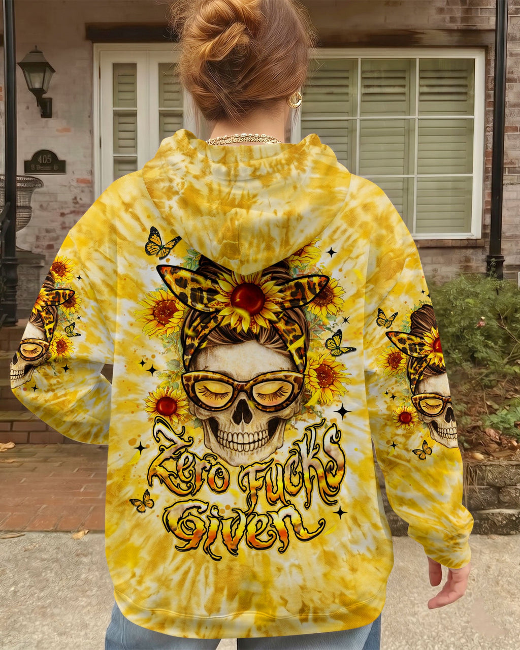 ZERO F GIVEN SUNFLOWER MESSY BUN SKULL ALL OVER PRINT  - TLHN1604263