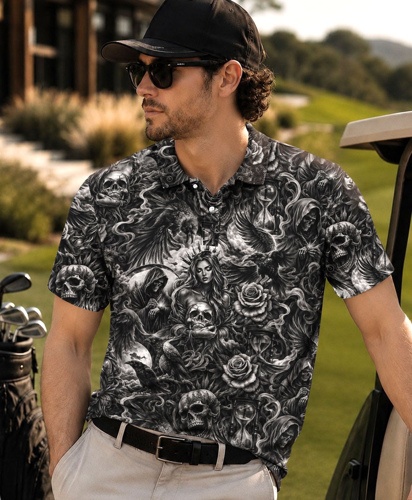 GOTHIC SKULL LADY ROSE  POLO  SHIRT  - TLHN0406263