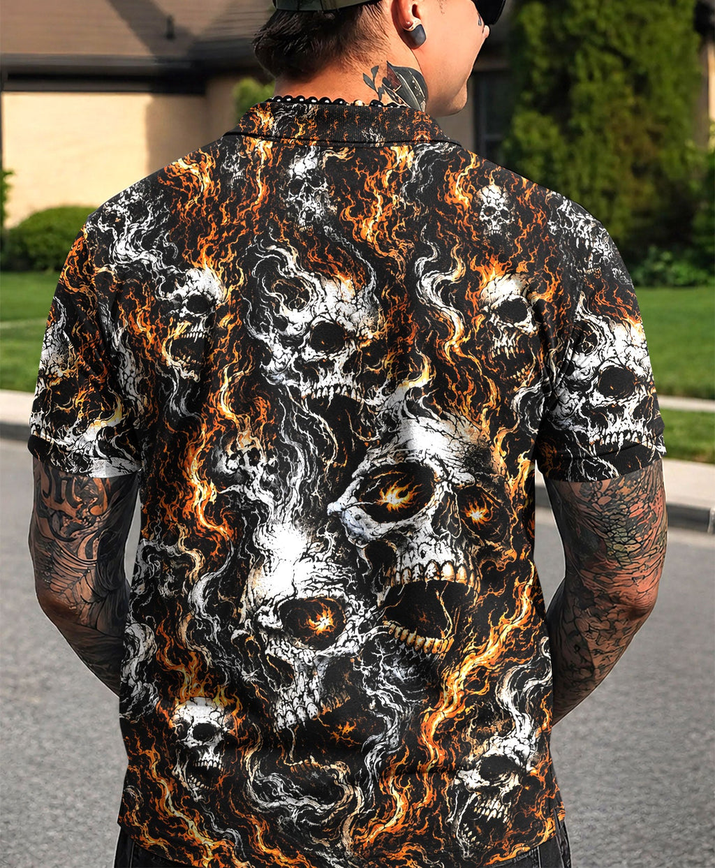 SMOKE SKULL POLO SHIRT  - TLHN1006262