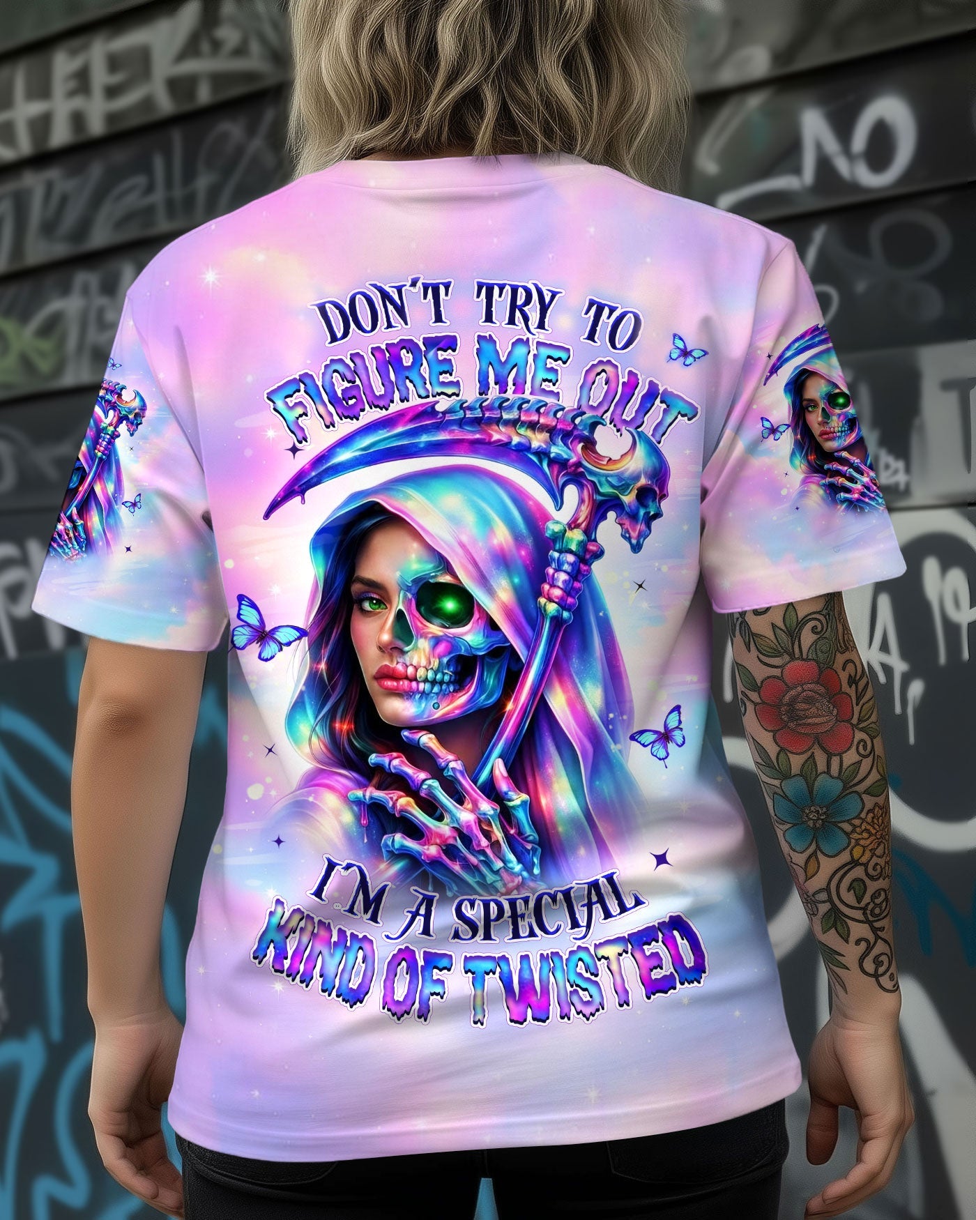 DON'T TRY TO FIGURE ME OUT SKULL LADY ALL OVER PRINT - TLHN0603262