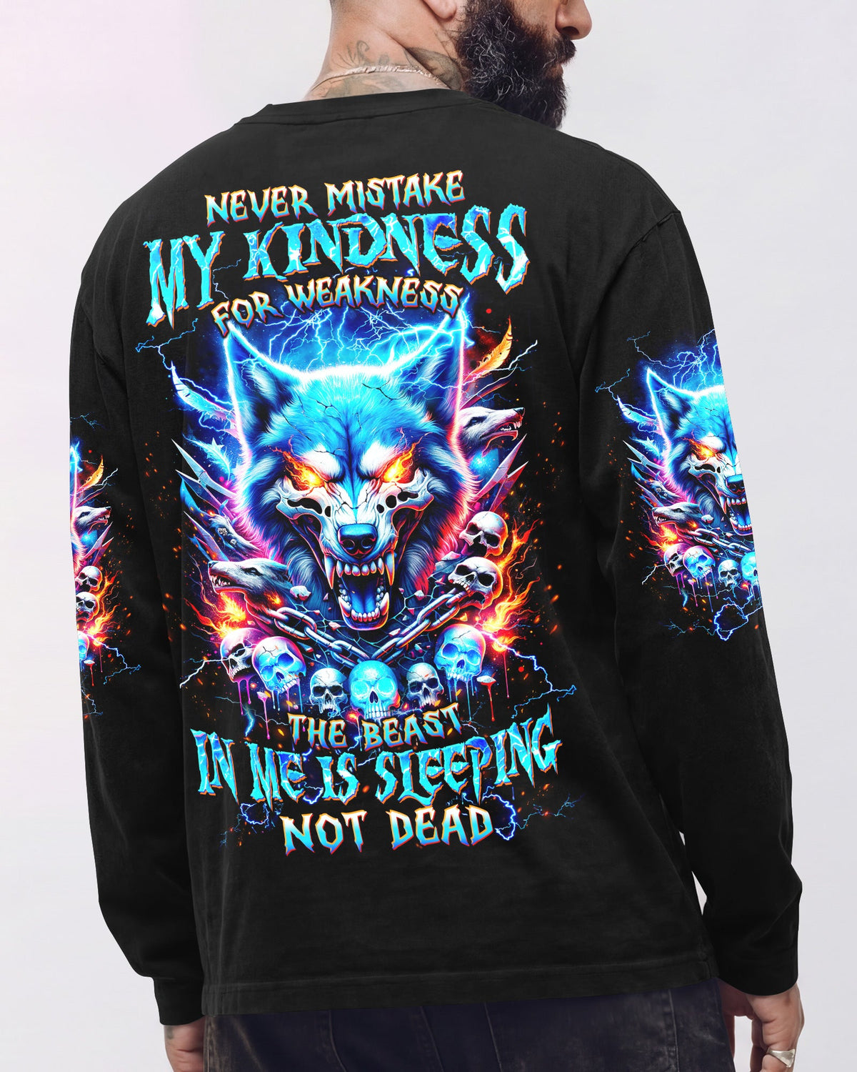 NEVER MISTAKE MY KINDNESS WOLF SKULL ALL OVER PRINT - TLTW1704263