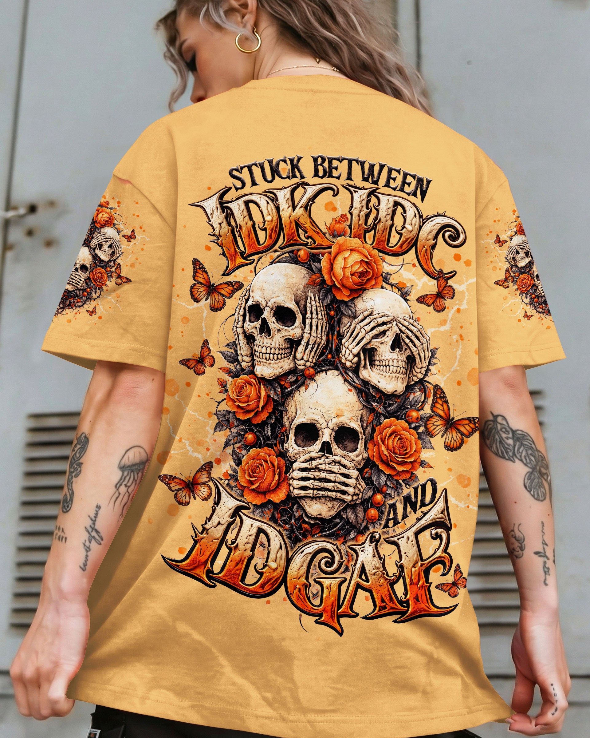 STUCK BETWEEN IDK IDC AND IDGAF SKULL ALL OVER PRINT   - TLNT3103262