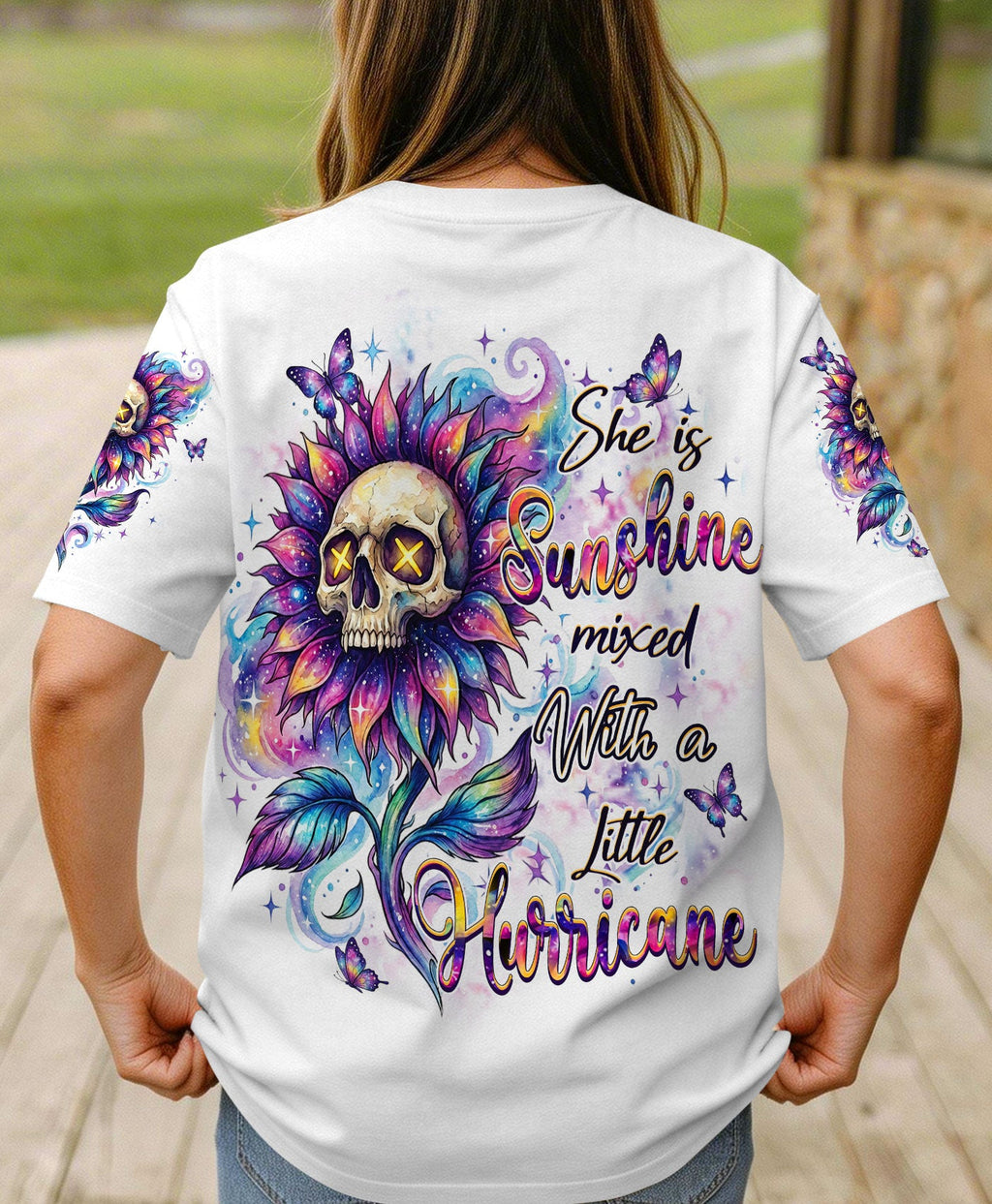 SHE IS SUNSHINE SKULL SUNFLOWERS ALL OVER PRINT  - TLHN1704263