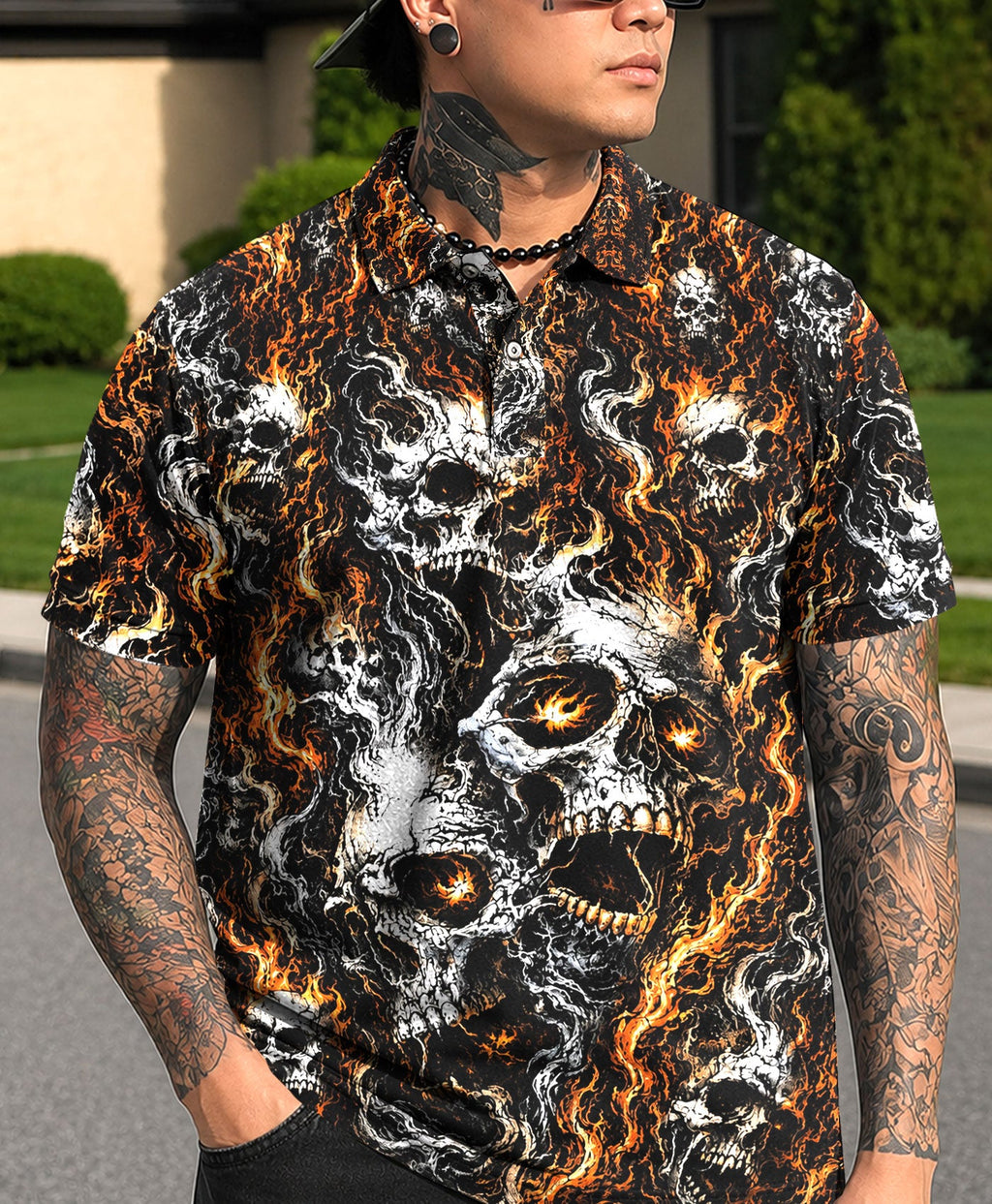 SMOKE SKULL POLO SHIRT  - TLHN1006262