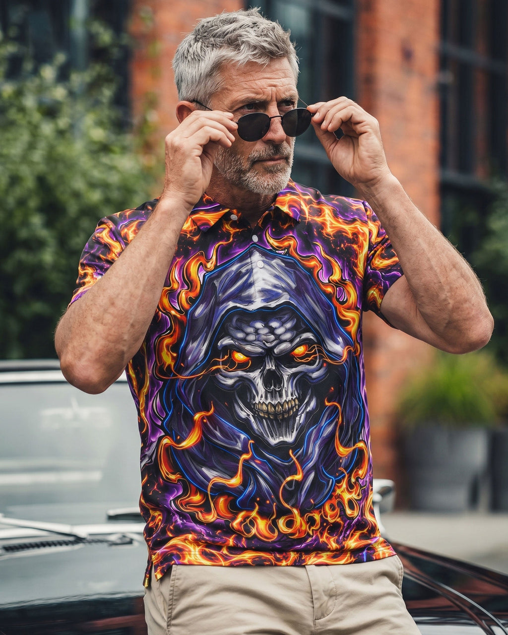 FIERY FLAME REAPER SKULL POLO SHIRT  - TLTW0806261