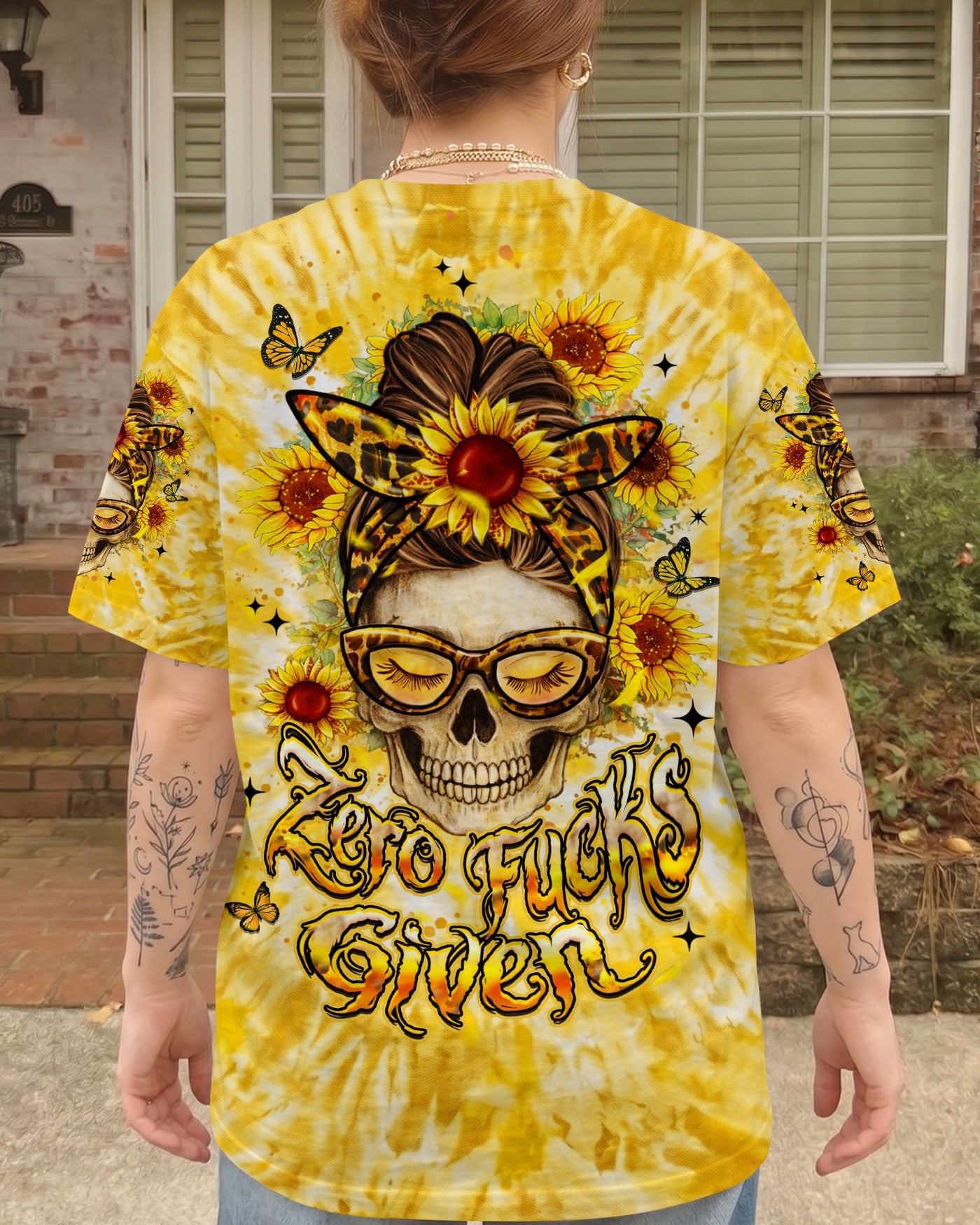 ZERO F GIVEN SUNFLOWER MESSY BUN SKULL ALL OVER PRINT  - TLHN1604263