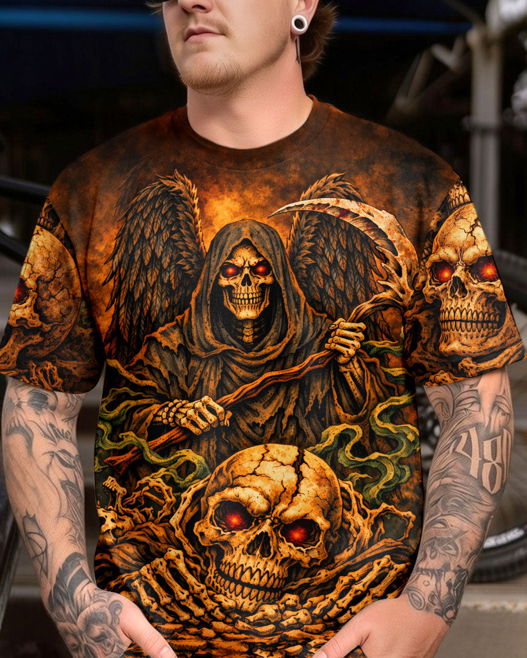 GRIM REAPER SKULL IN HELL ALL OVER PRINT  - TLHN1303262