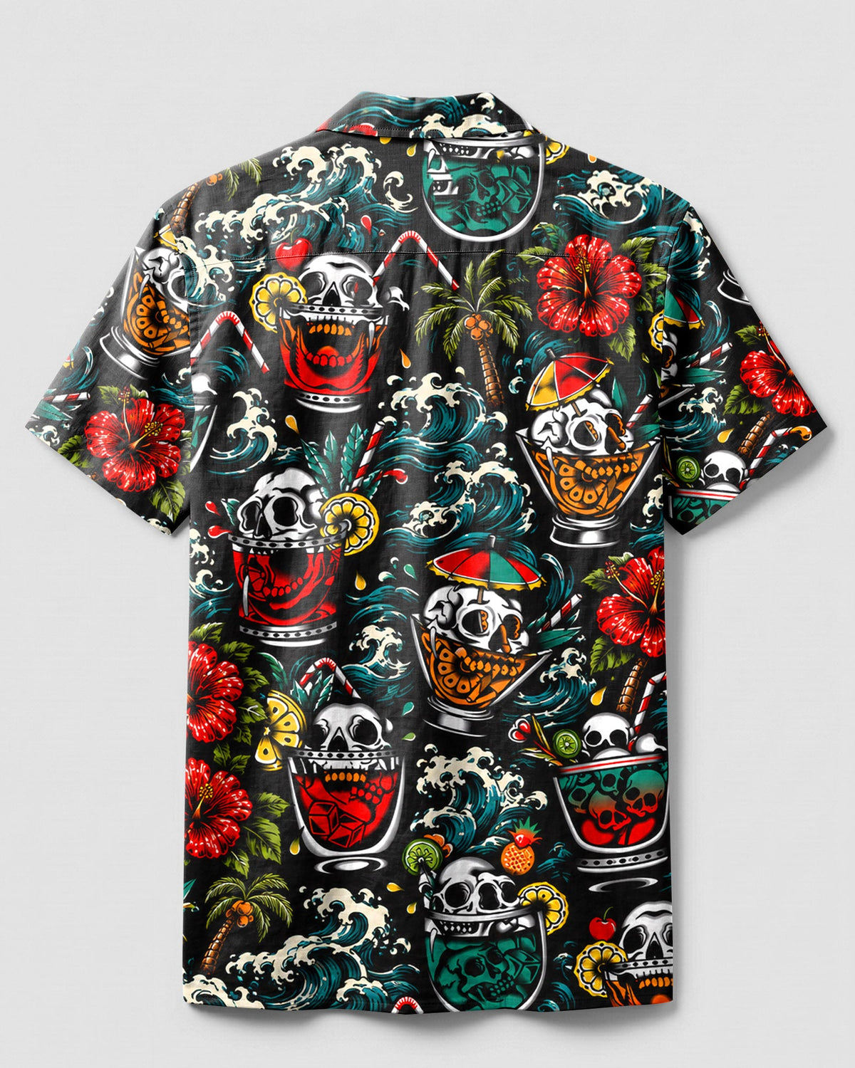 COCKTAIL SKULLS PATTERN CAMP SHIRT - TLHN0107263