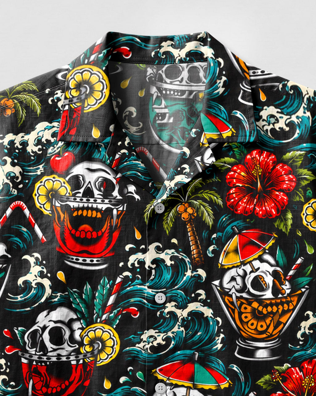 COCKTAIL SKULLS PATTERN CAMP SHIRT - TLHN0107263