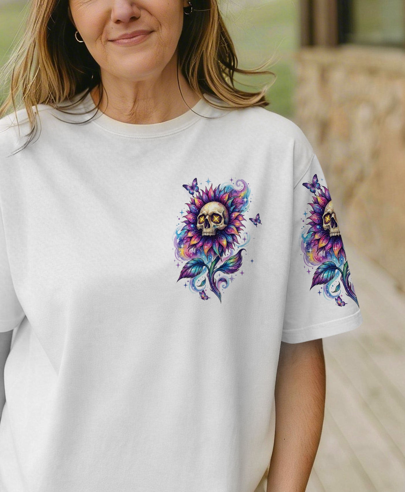SHE IS SUNSHINE SKULL SUNFLOWERS ALL OVER PRINT  - TLHN1704263