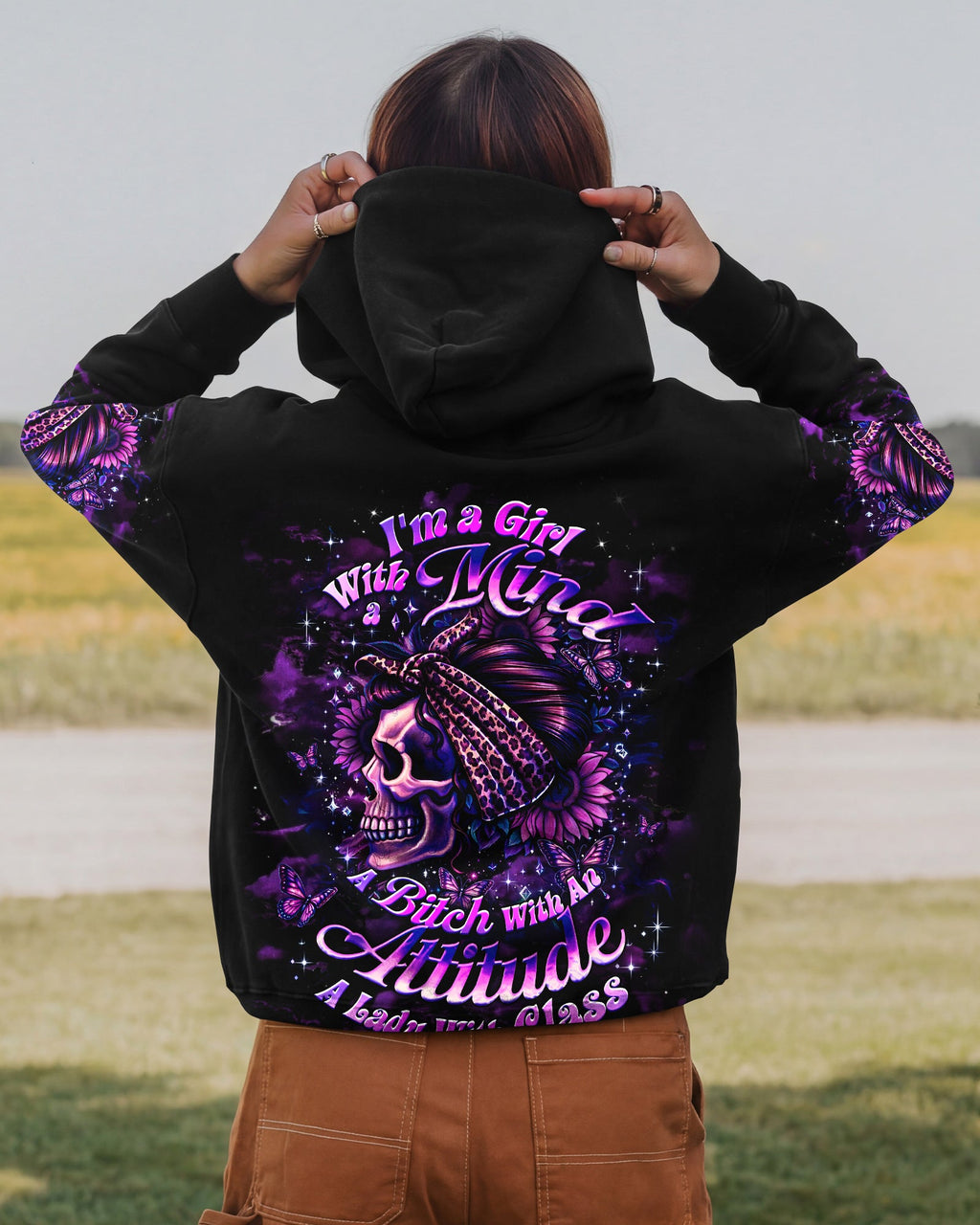 I'M A GIRL WITH A MIND SKULL MESSY BUN ALL OVER PRINT  - TLHG0904262