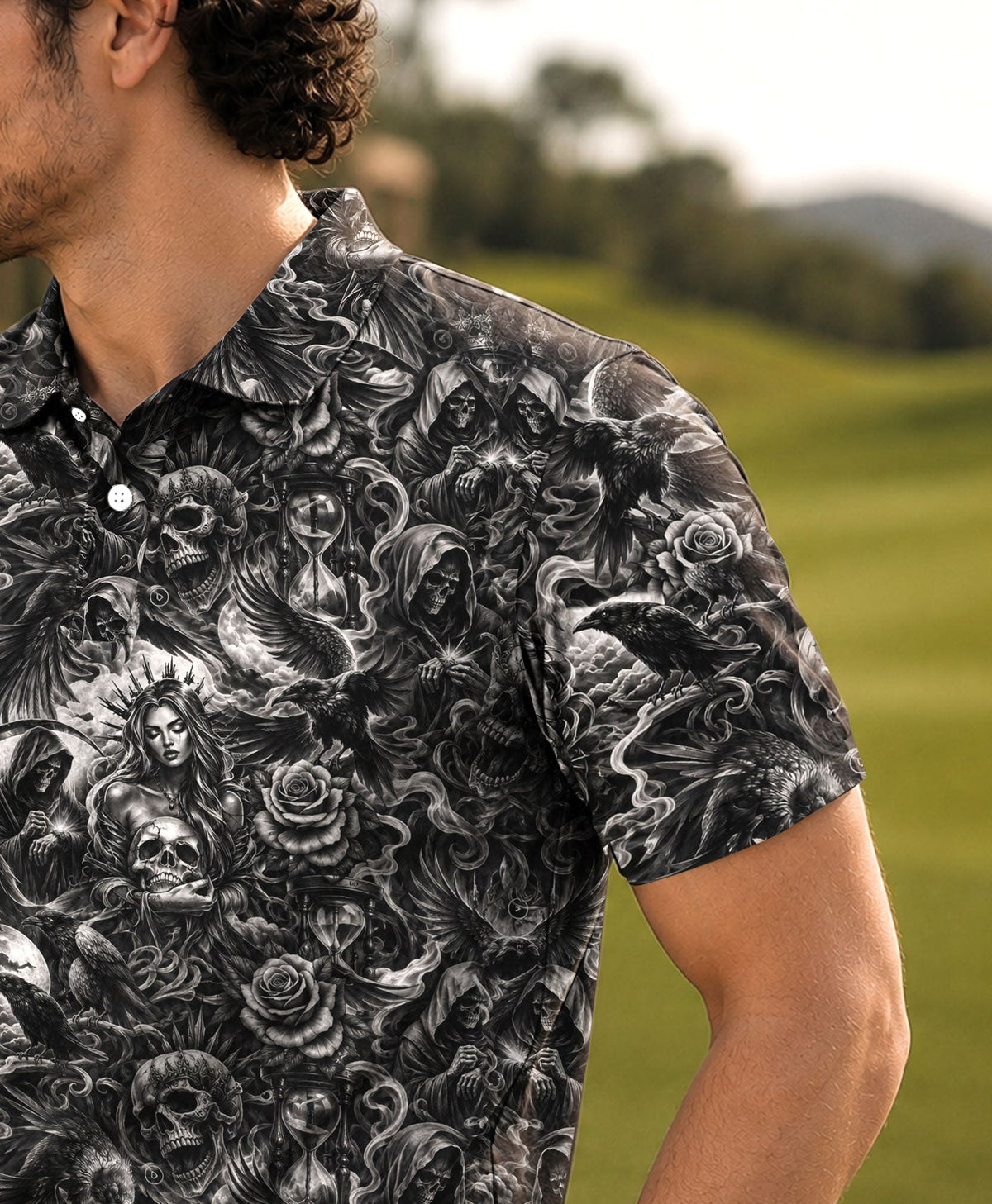 GOTHIC SKULL LADY ROSE  POLO  SHIRT  - TLHN0406263