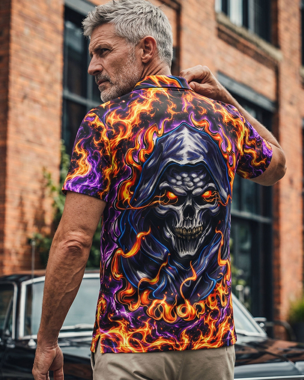 FIERY FLAME REAPER SKULL POLO SHIRT  - TLTW0806261