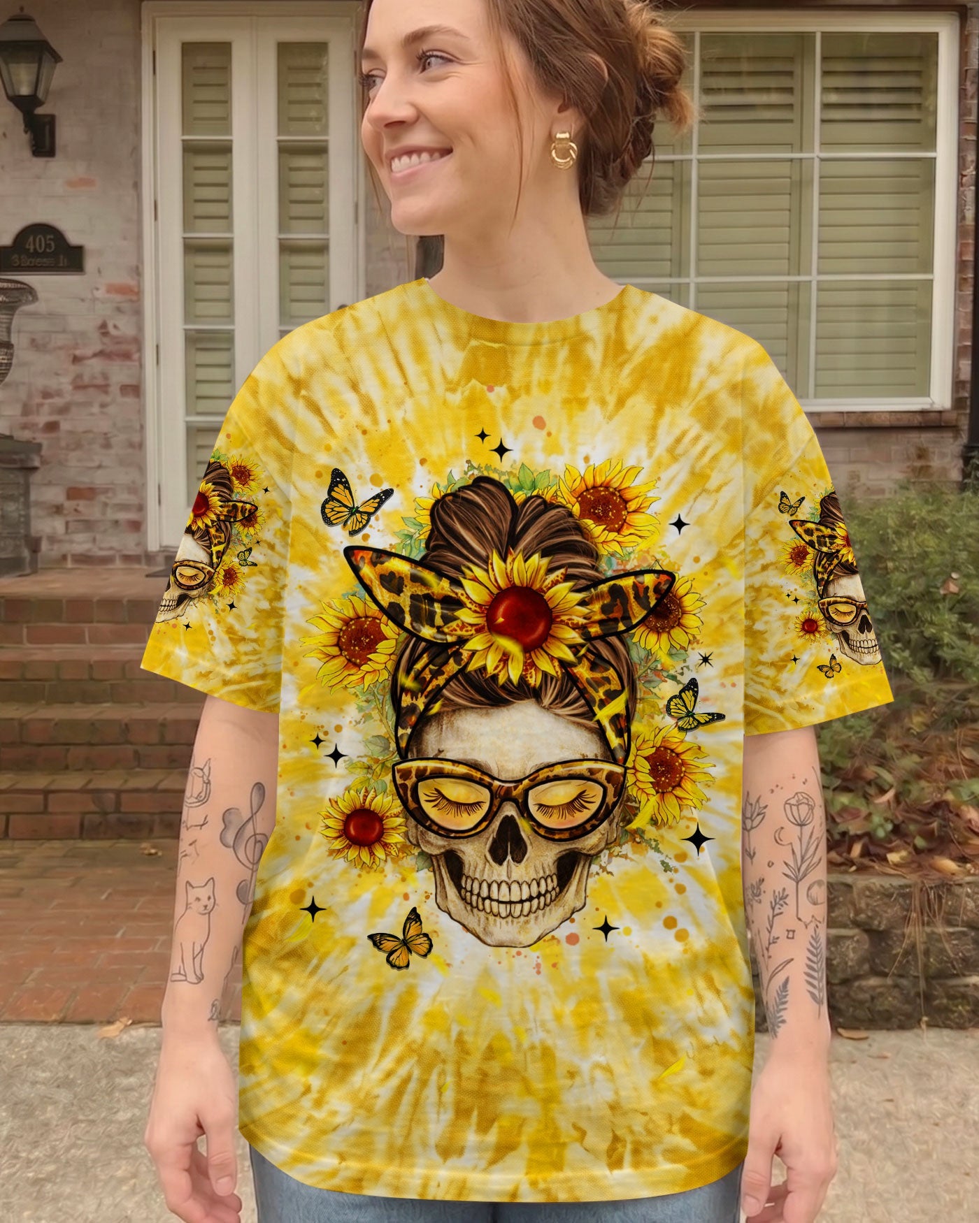 ZERO F GIVEN SUNFLOWER MESSY BUN SKULL ALL OVER PRINT  - TLHN1604263
