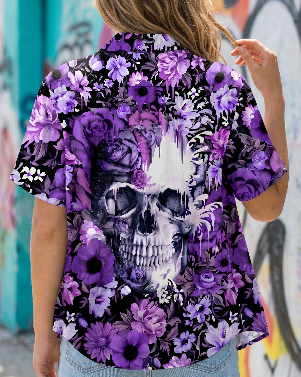 PURPLE BLOSSOM SKULL COLLAR SHIRT - TYPQ0806262