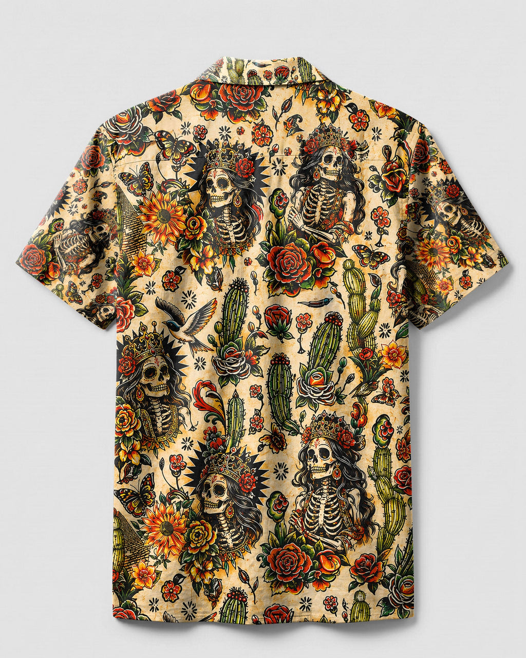 SKELETON SKULL QUEEN VINTAGE CAMP SHIRT - TLHN3006264