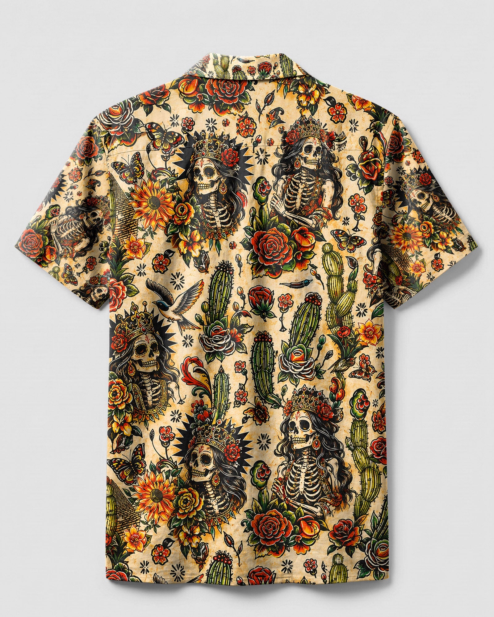 SKELETON SKULL QUEEN VINTAGE CAMP SHIRT - TLHN3006264