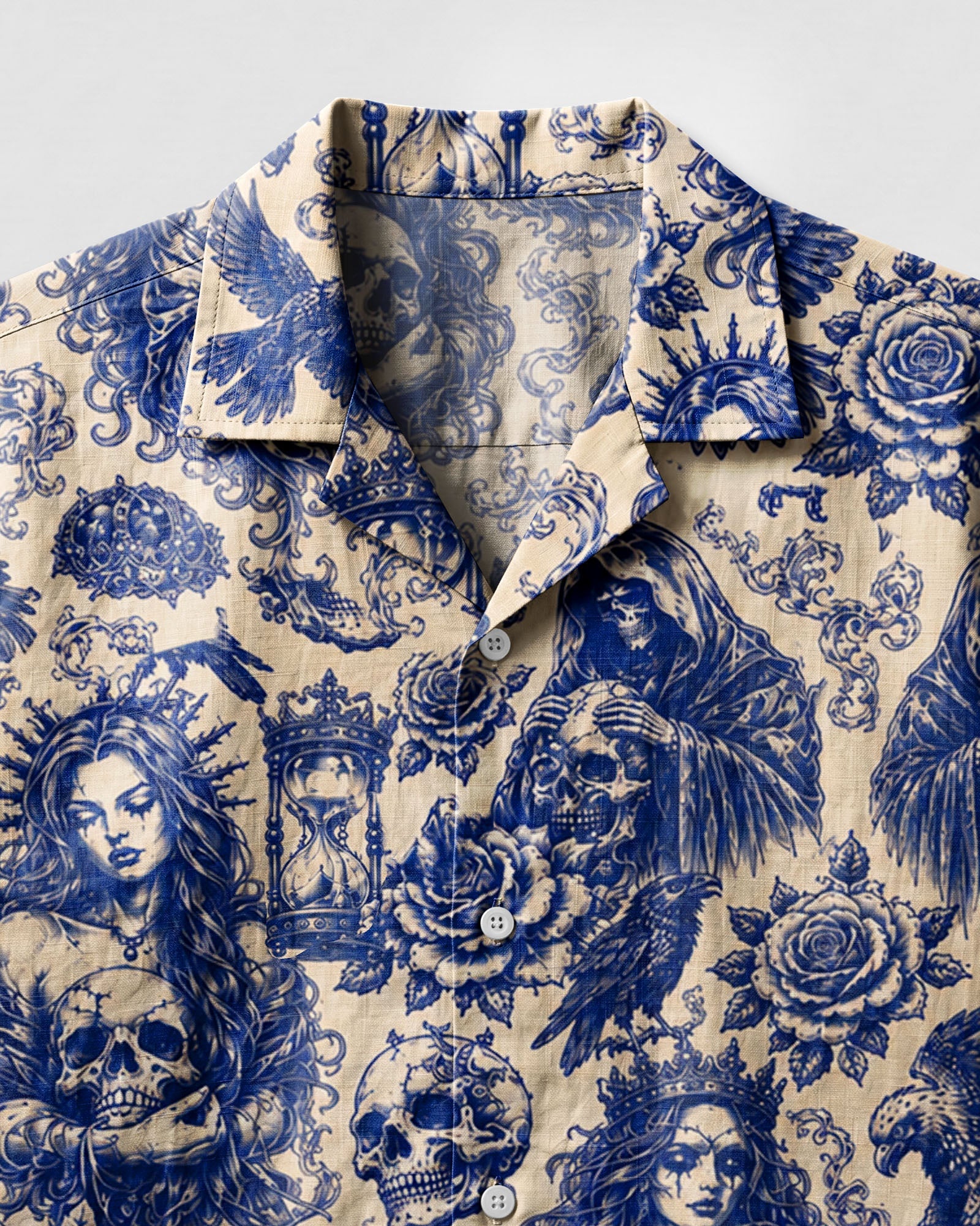 MYSTICAL GOTHIC SKULL TATTOOED  CAMP SHIRT - TLHN2906264