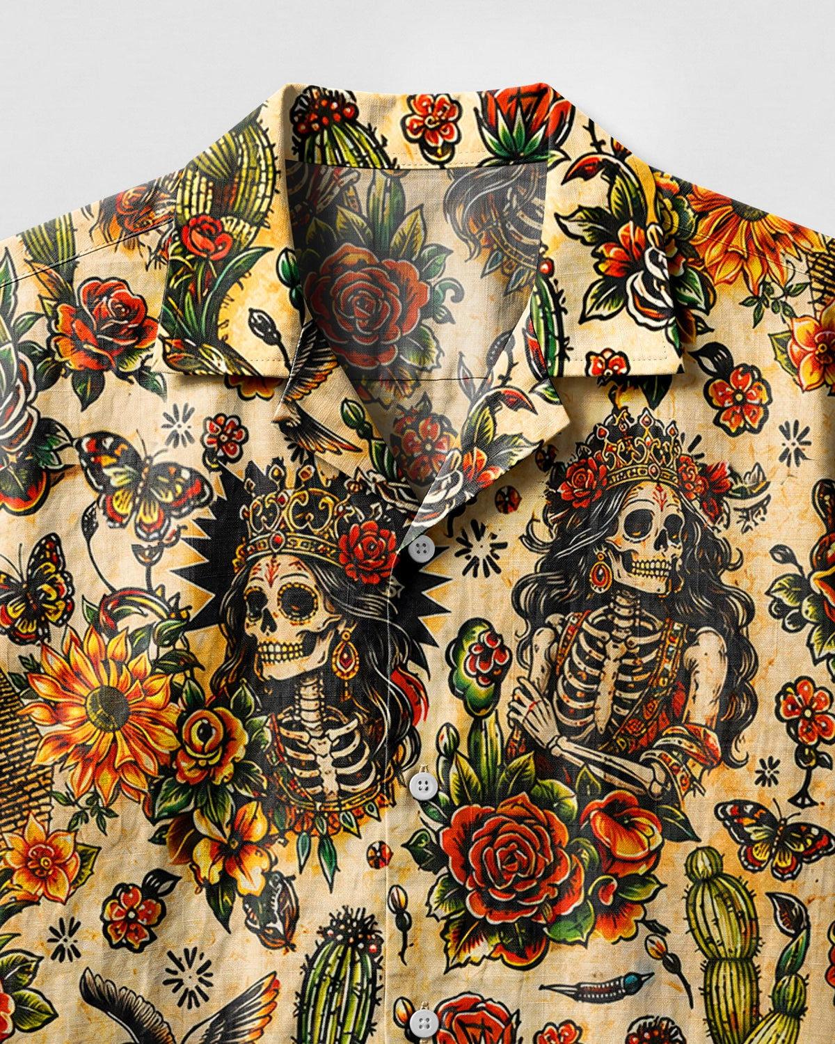 SKELETON SKULL QUEEN VINTAGE CAMP SHIRT - TLHN3006264