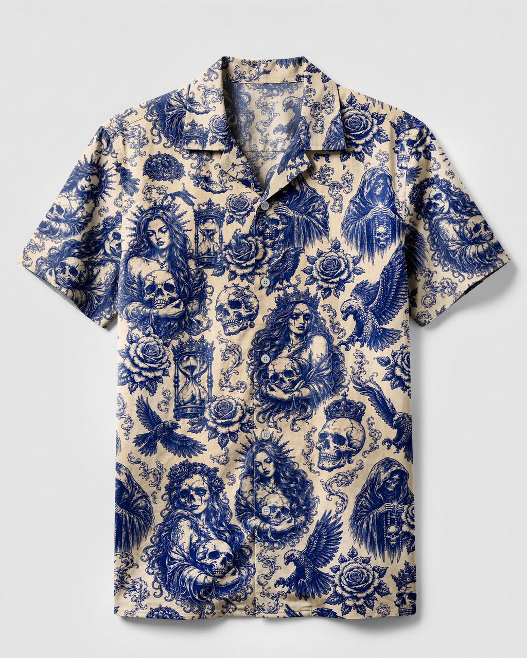 MYSTICAL GOTHIC SKULL TATTOOED  CAMP SHIRT - TLHN2906264