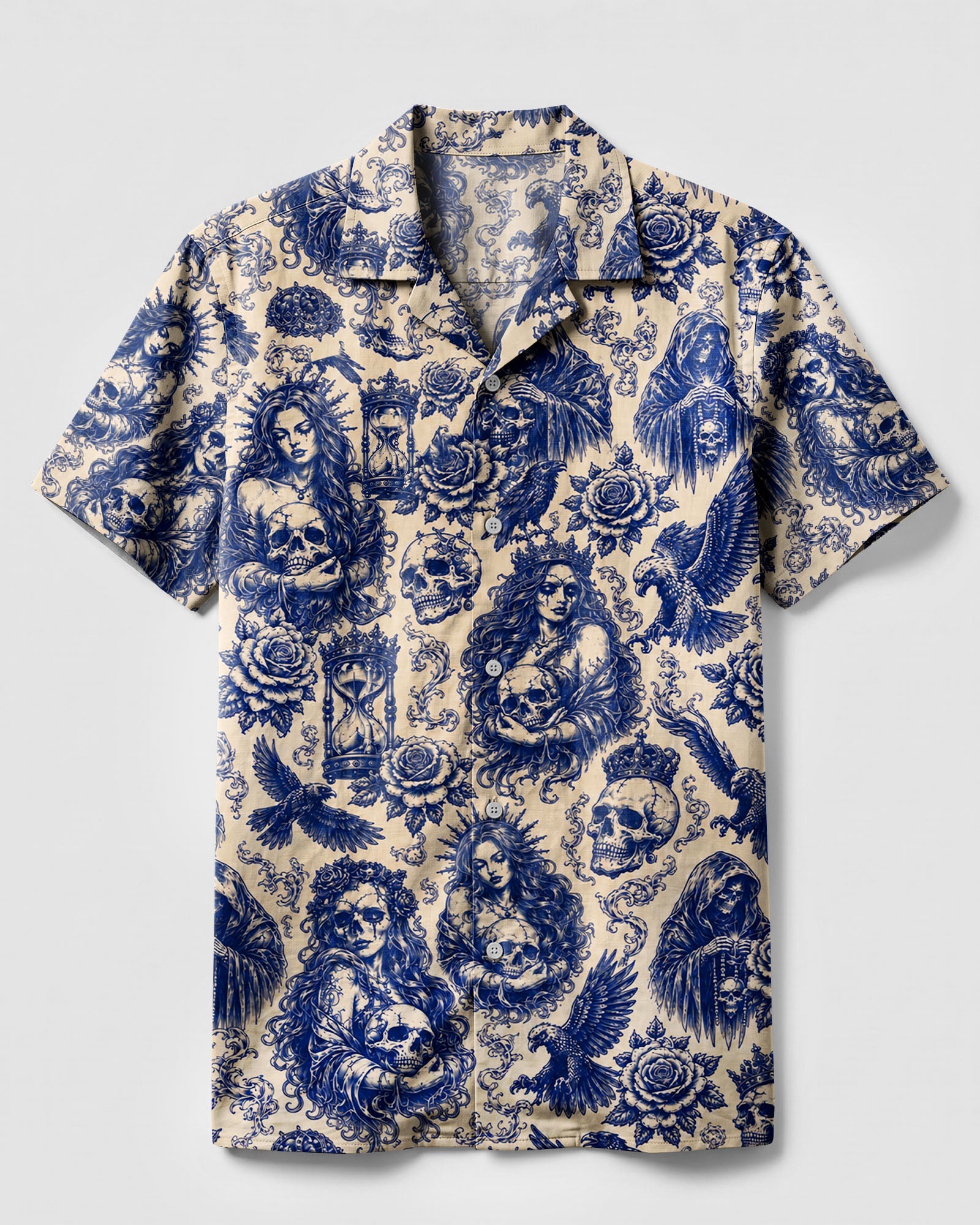 MYSTICAL GOTHIC SKULL TATTOOED  CAMP SHIRT - TLHN2906264