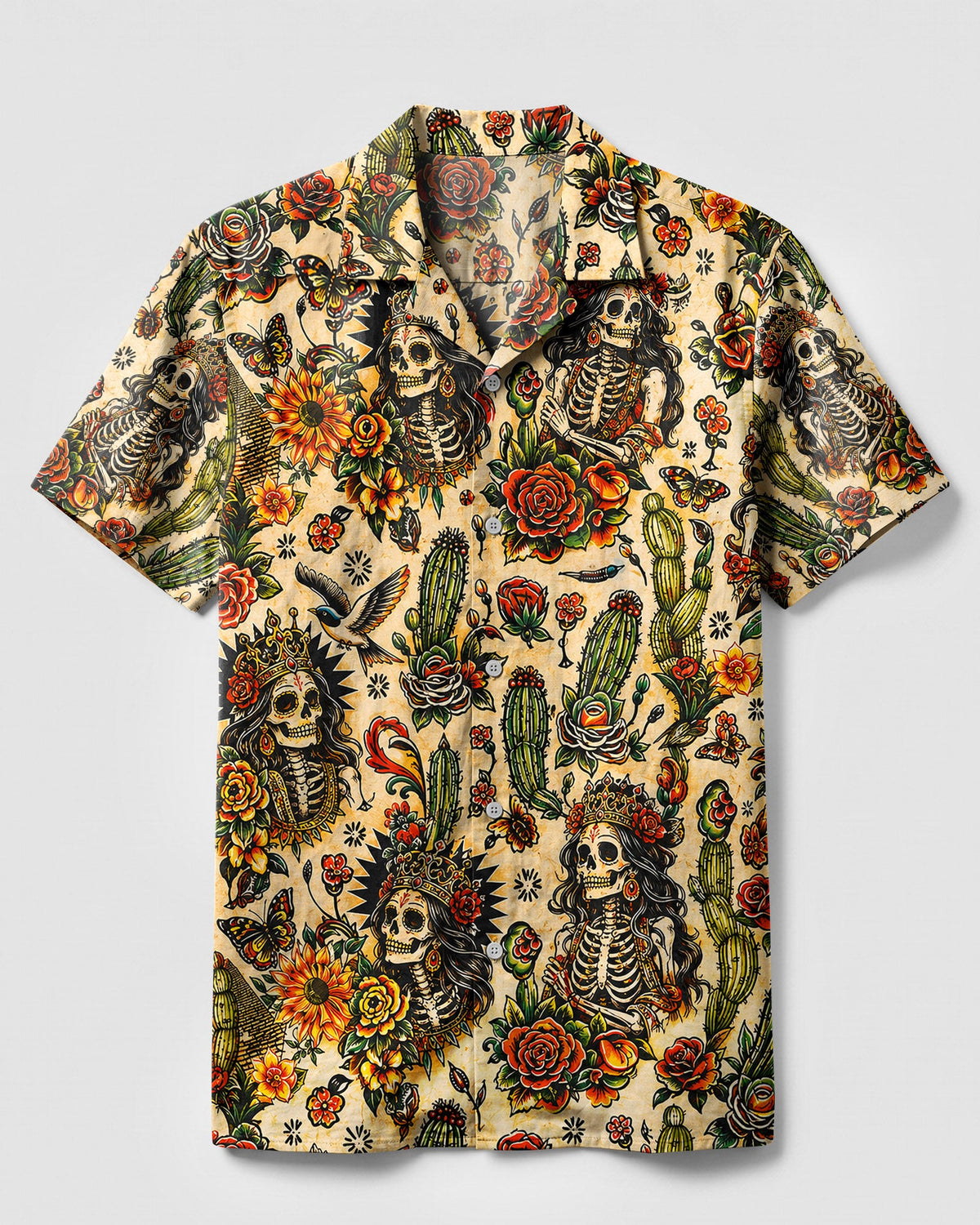 SKELETON SKULL QUEEN VINTAGE CAMP SHIRT - TLHN3006264
