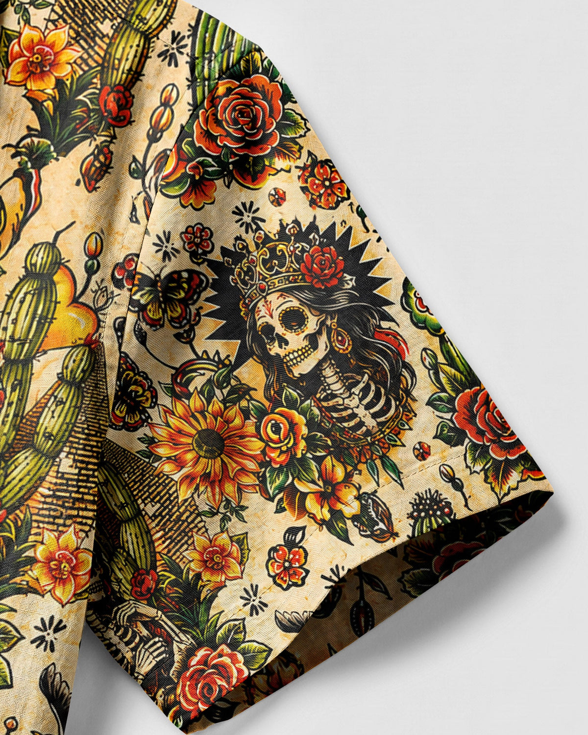 SKELETON SKULL QUEEN VINTAGE CAMP SHIRT - TLHN3006264