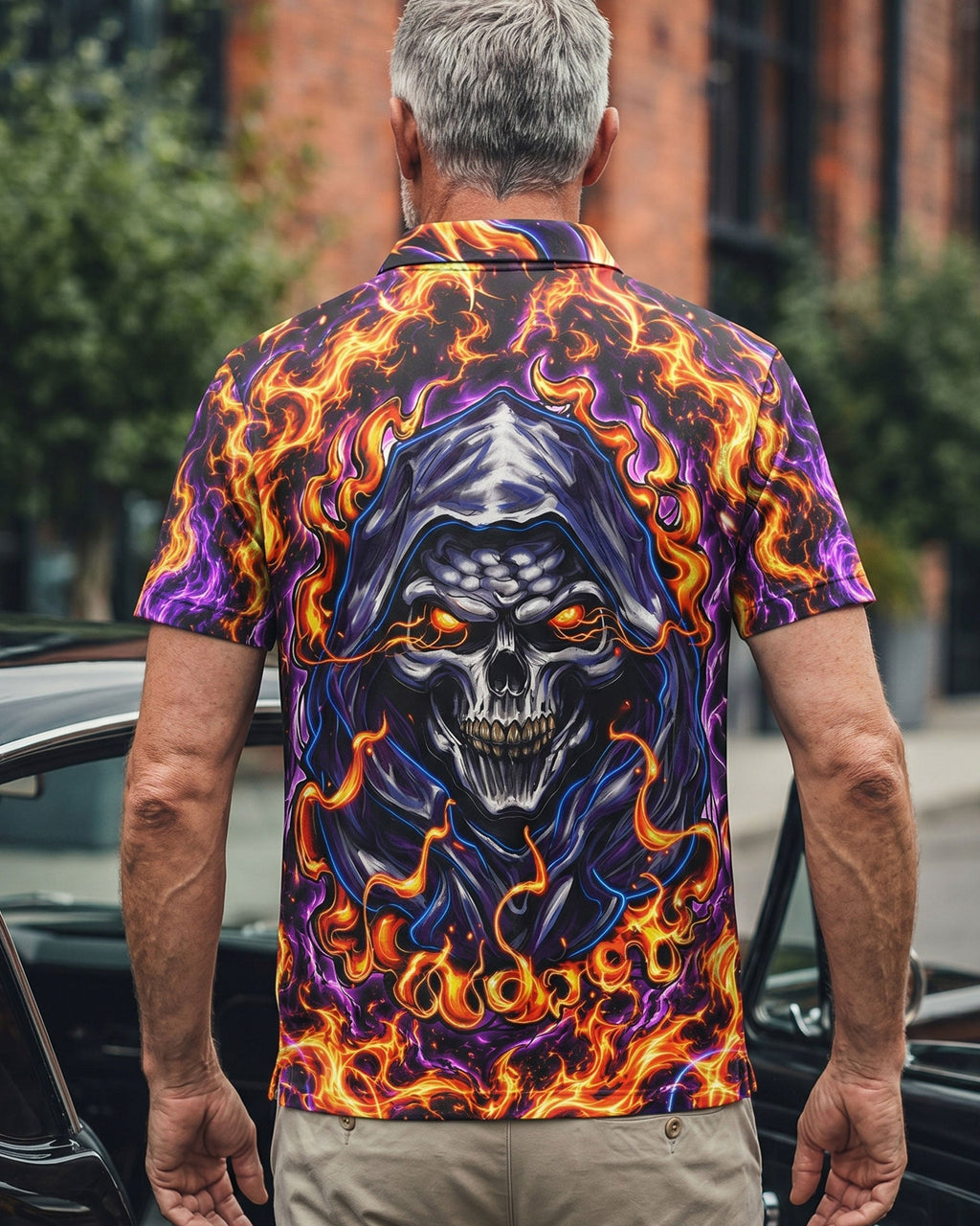 FIERY FLAME REAPER SKULL POLO SHIRT  - TLTW0806261