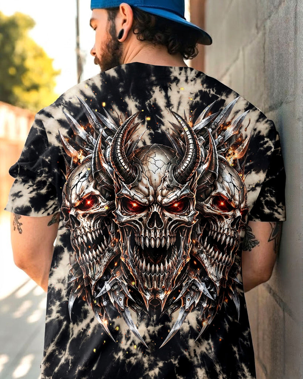 THREE  DEMON SKULLS SWIRL ALL OVER PRINT  - TLHN0104263
