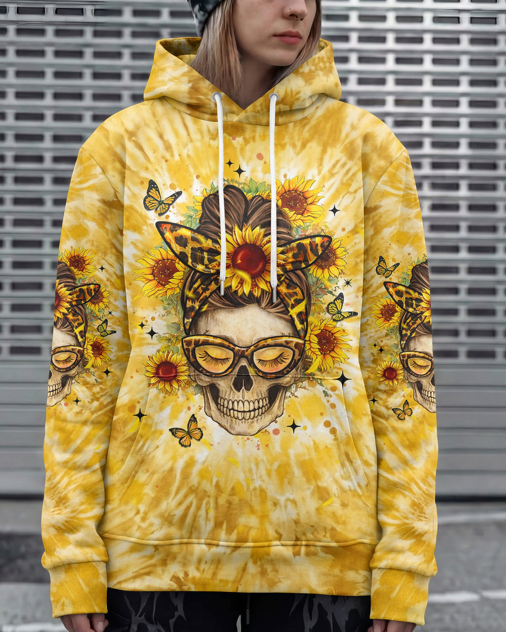 ZERO F GIVEN SUNFLOWER MESSY BUN SKULL ALL OVER PRINT  - TLHN1604263