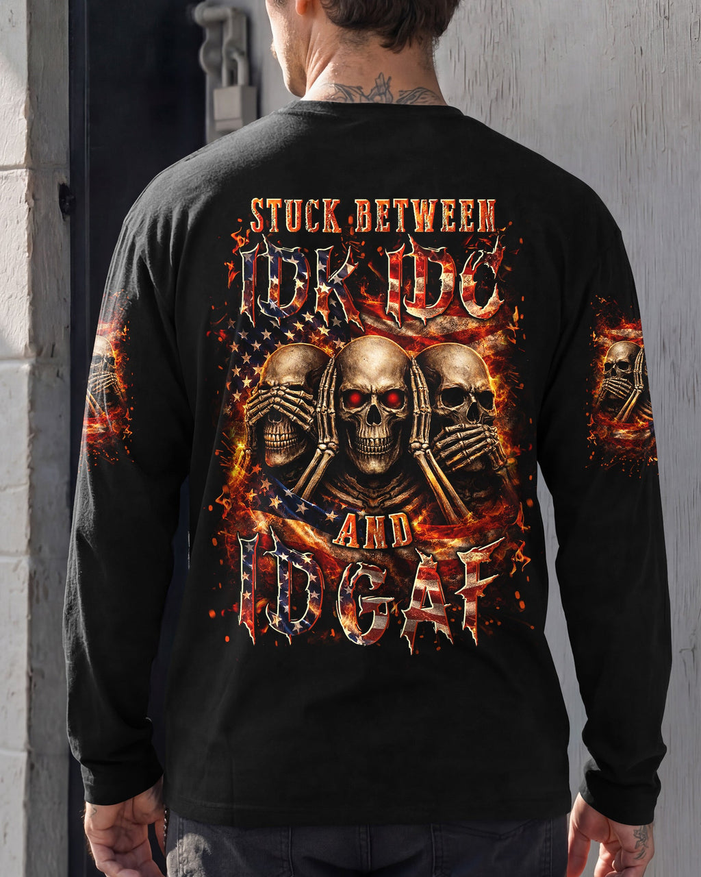 STUCK BETWEEN IDK IDC AND IDGAF SKULL ALL OVER PRINT - YHLN2302261
