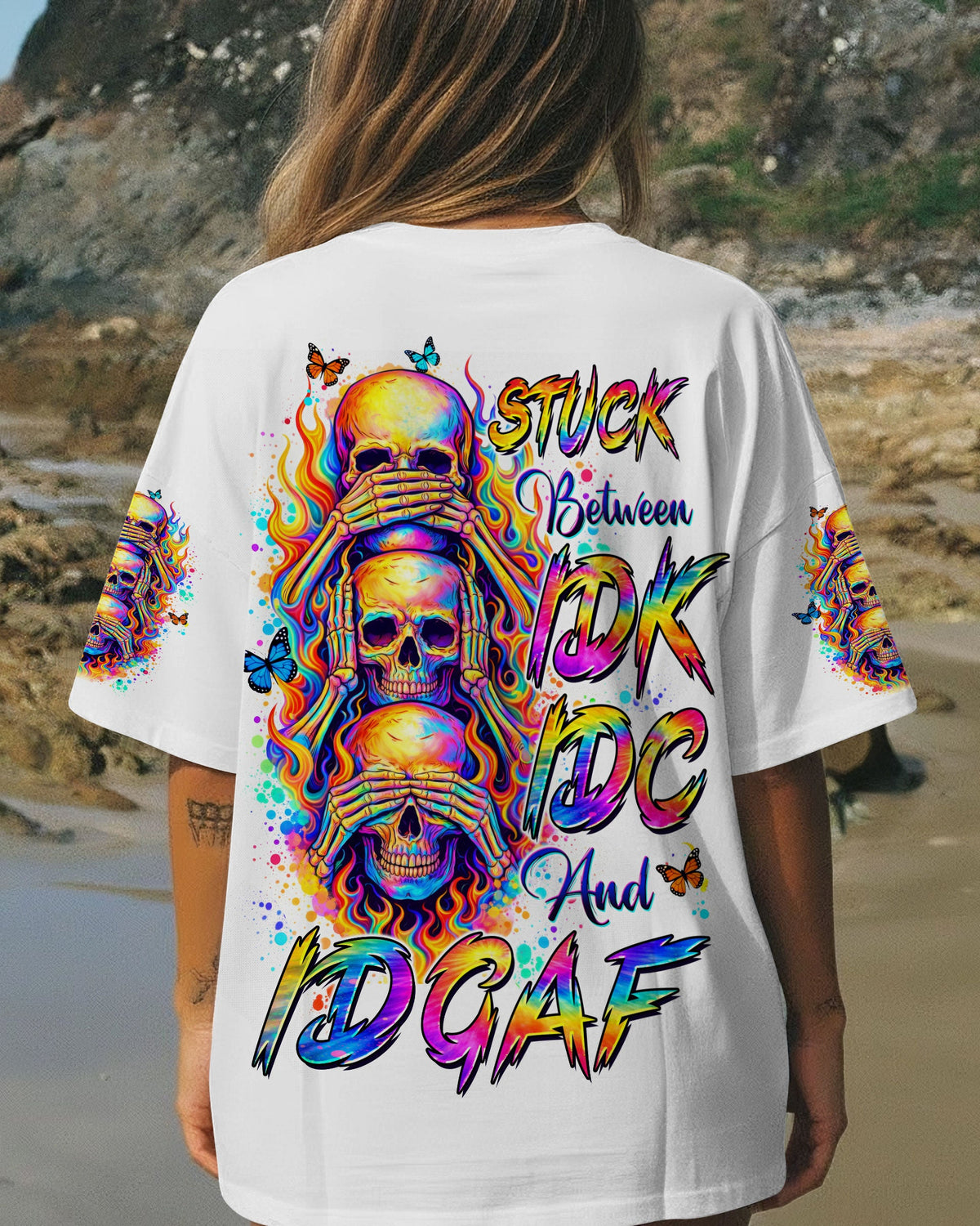 STUCK BETWEEN IDK IDC AND IDGAF SKULL ALL OVER PRINT   - TLTW3003262