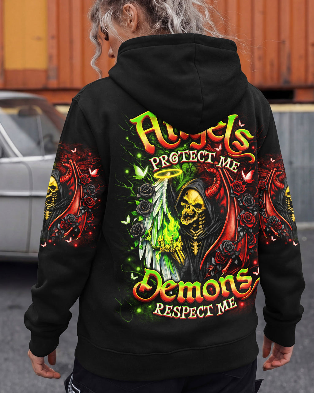ANGELS PROTECT ME DEMONS RESPECT ME SKULL ALL OVER PRINT  - TLNO2703262