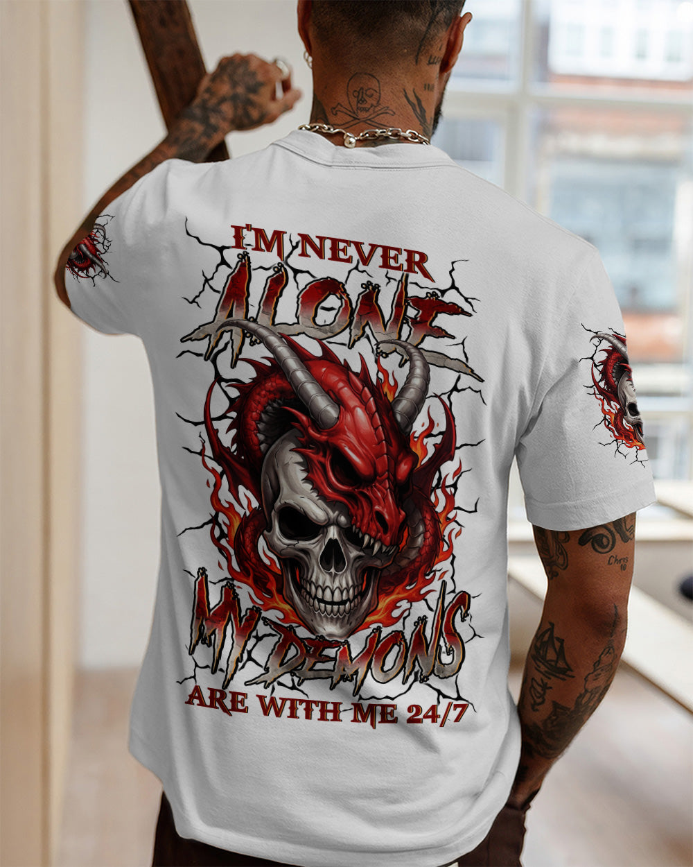 I'M NEVER ALONE MY DEMONS ARE WITH ME 24/7 DRAGON ALL OVER PRINT - TYLN1404261
