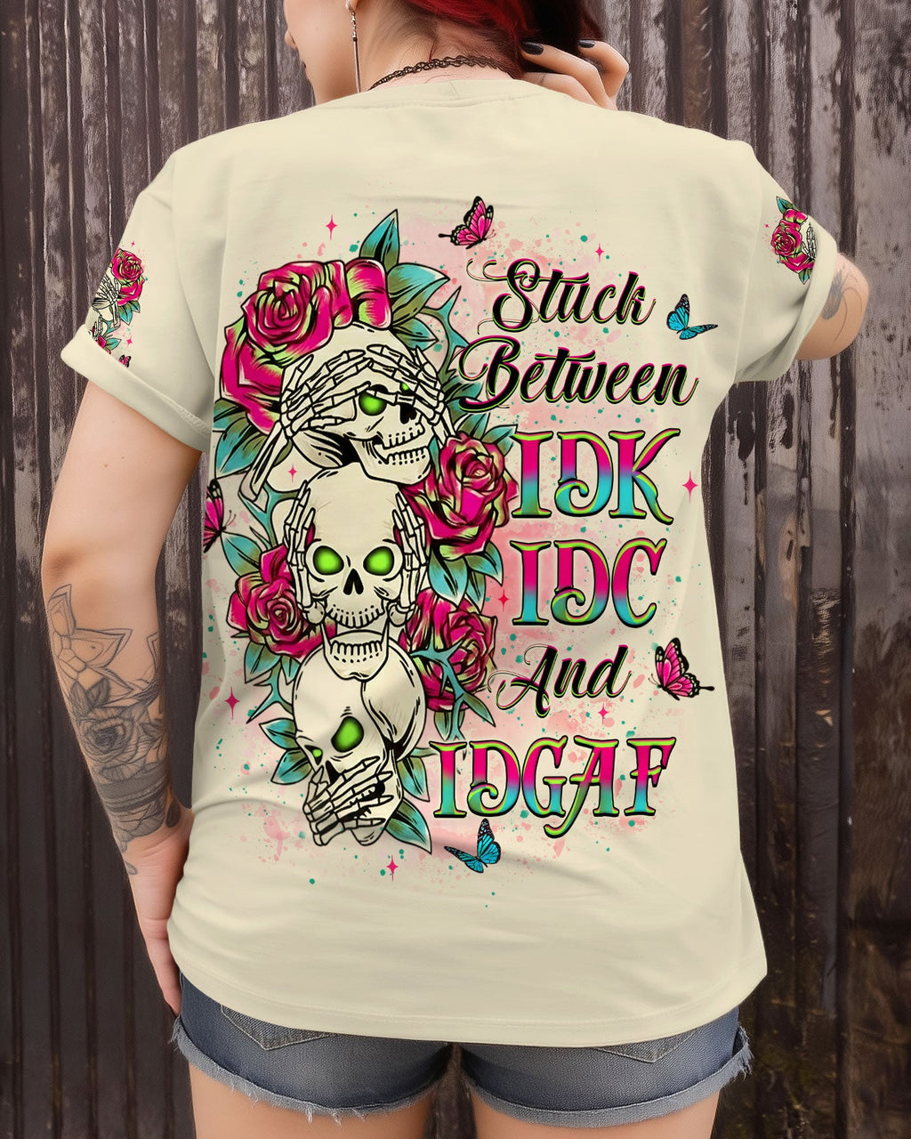 STUCK BETWEEN IDK IDC AND IDGAF SKULL ALL OVER PRINT - YHLT1401263