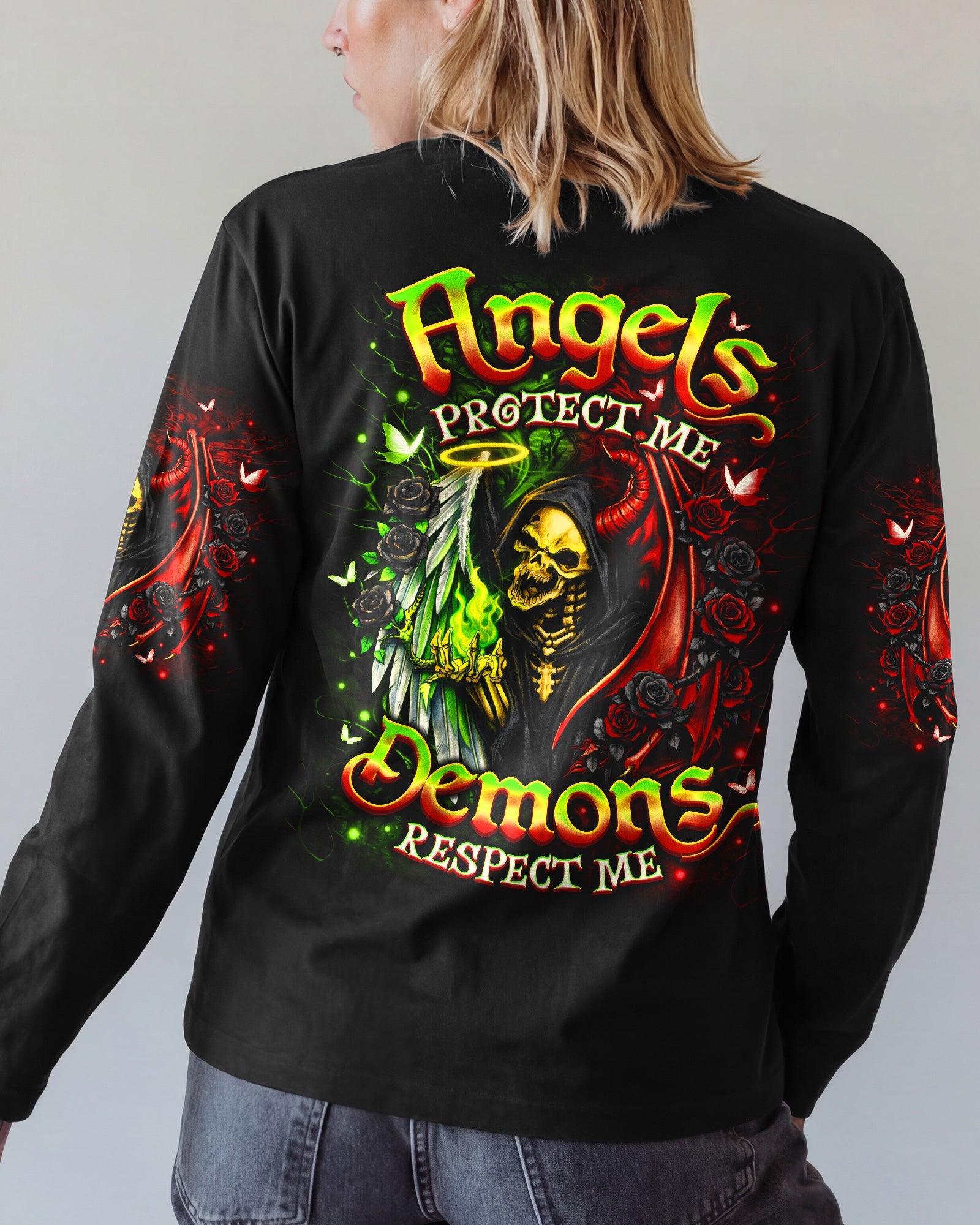 ANGELS PROTECT ME DEMONS RESPECT ME SKULL ALL OVER PRINT  - TLNO2703262