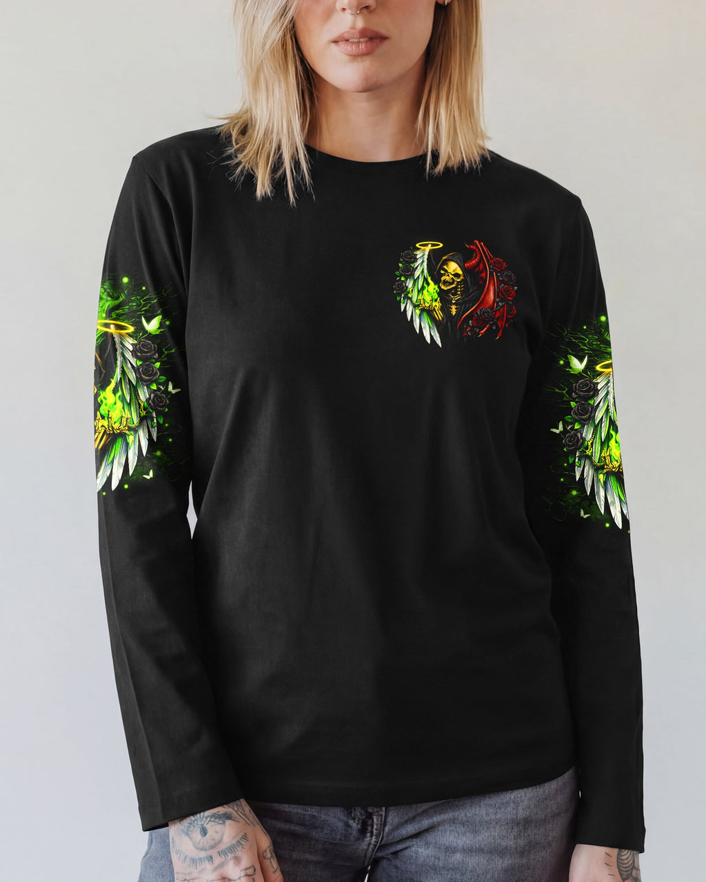 ANGELS PROTECT ME DEMONS RESPECT ME SKULL ALL OVER PRINT  - TLNO2703262