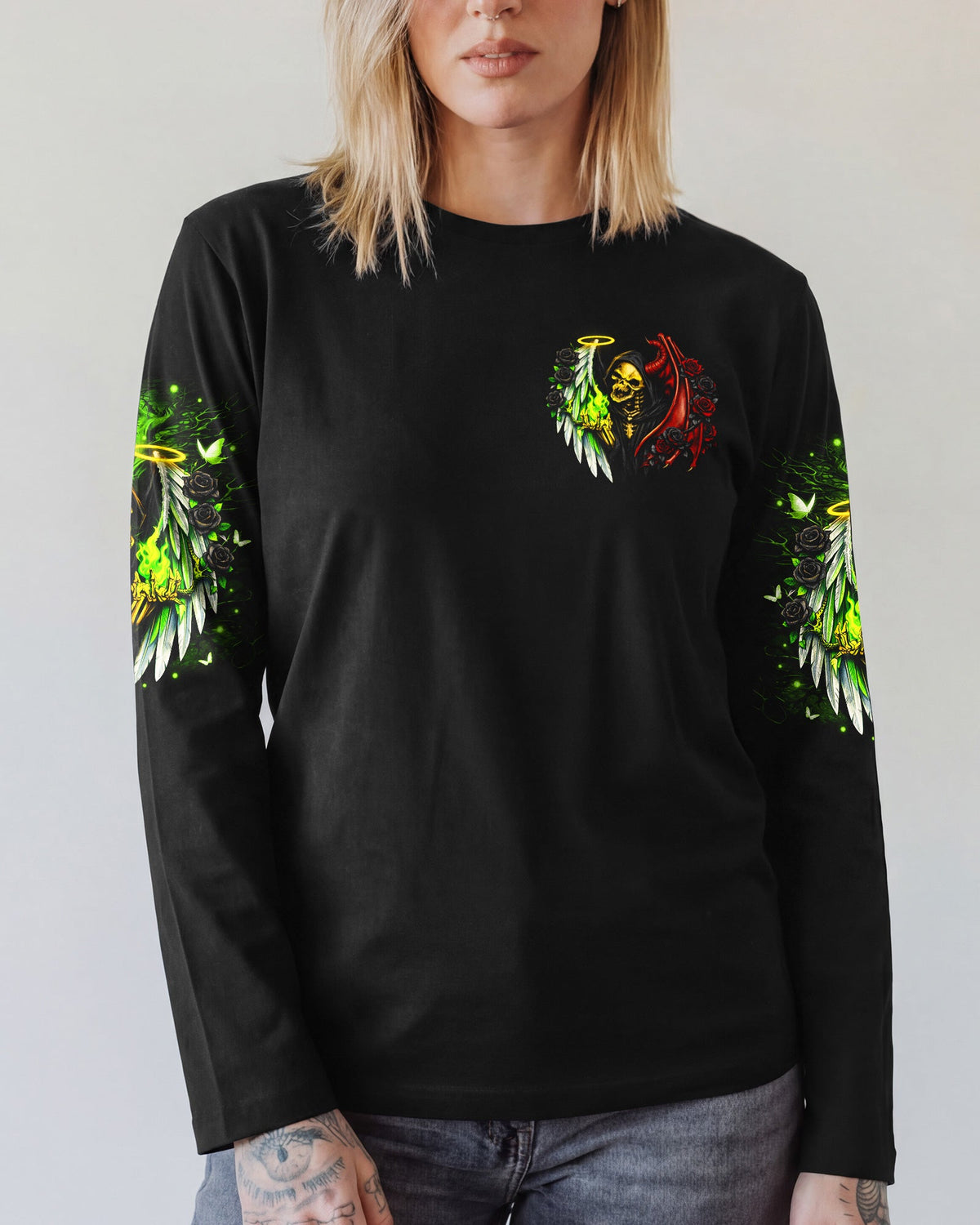 ANGELS PROTECT ME DEMONS RESPECT ME SKULL ALL OVER PRINT  - TLNO2703262