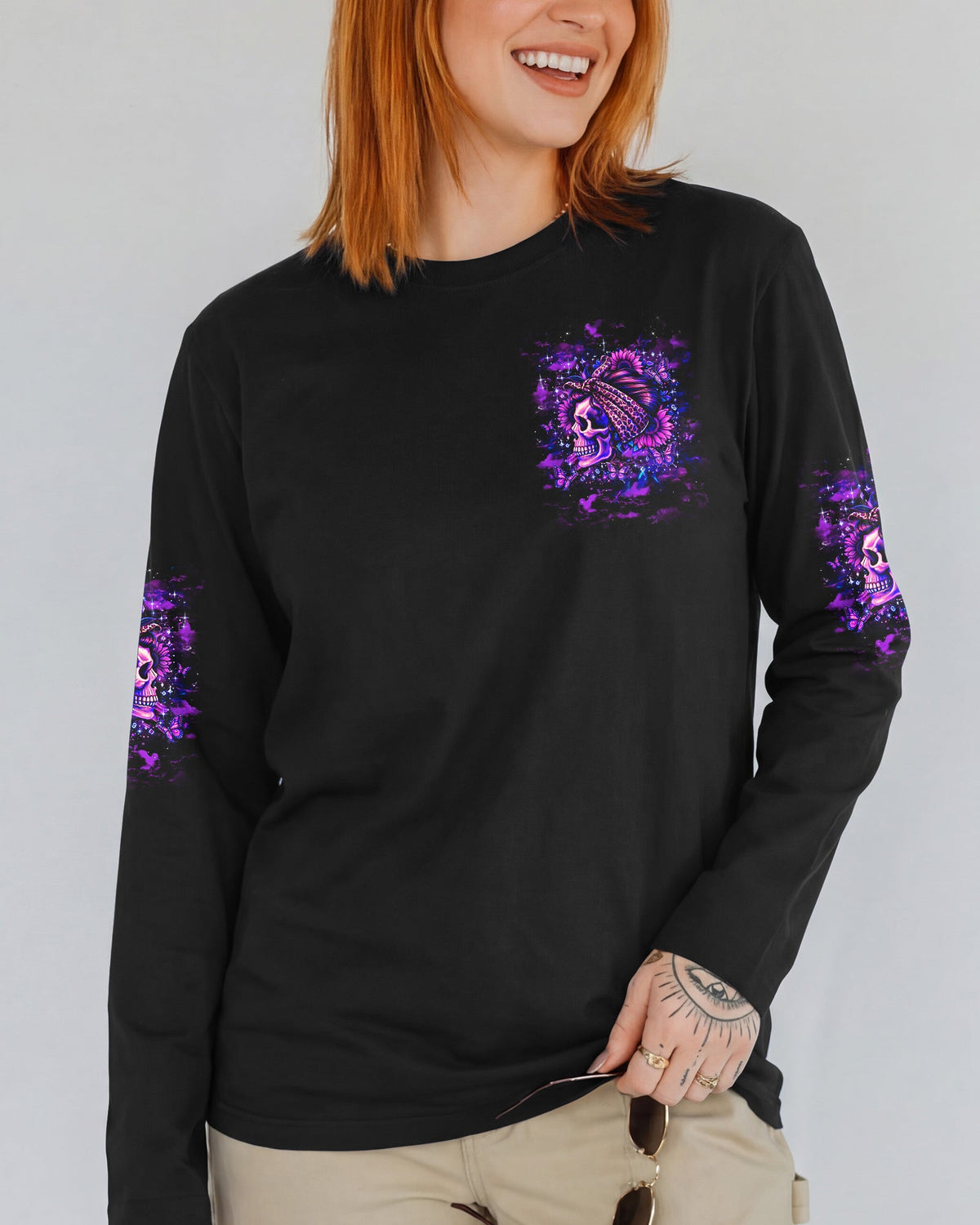 I'M A GIRL WITH A MIND SKULL MESSY BUN ALL OVER PRINT  - TLHG0904262
